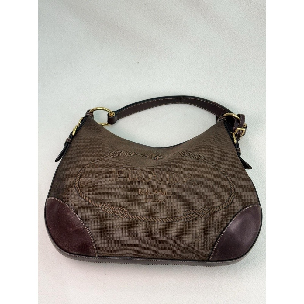 Prada Logo Jacquard Milano Rope Logo Hobo Bag